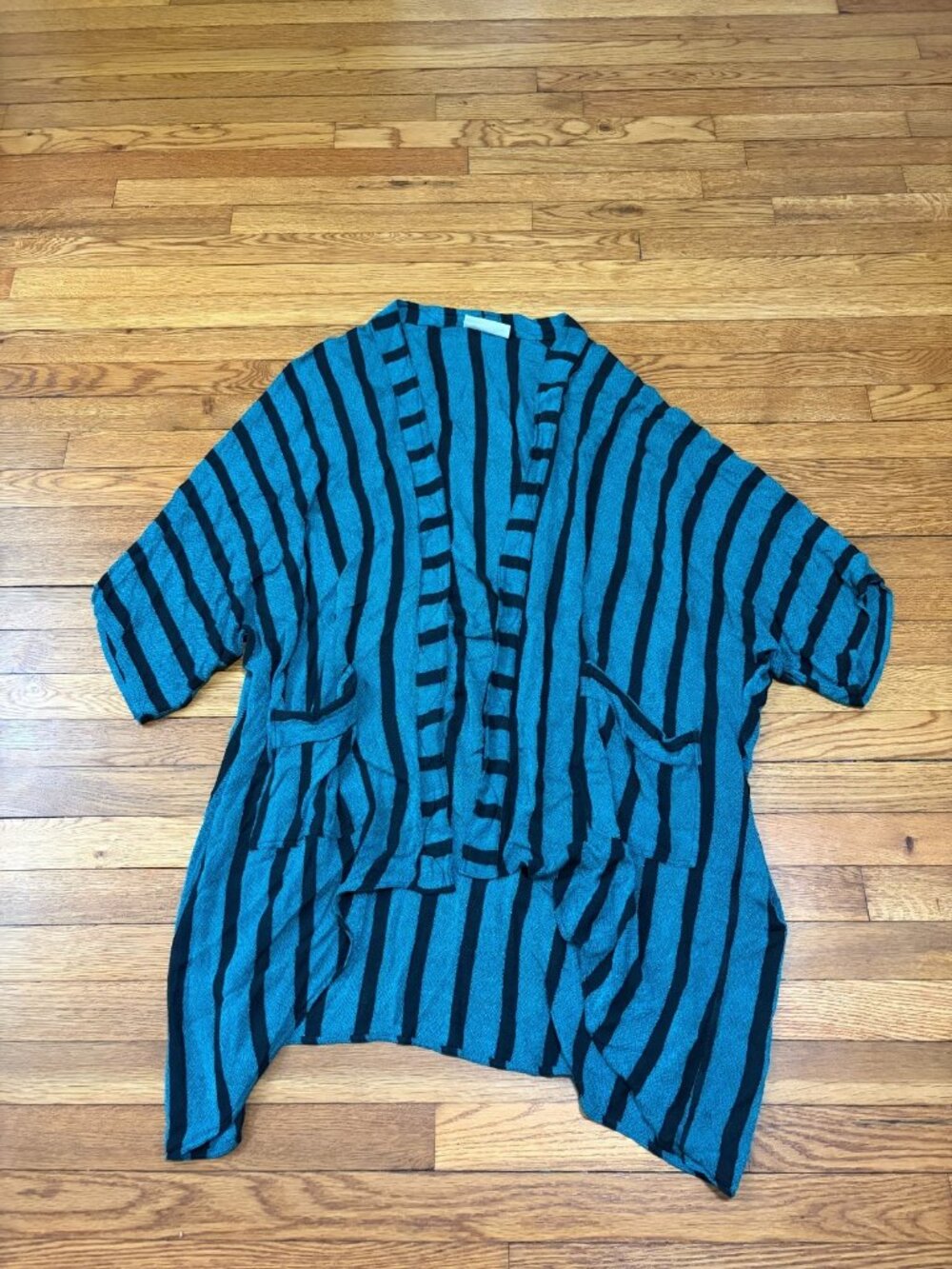 Vintage Y2K Timbuktu Boho Open Front Cardigan Top Natural Fibers OS Blue/Black